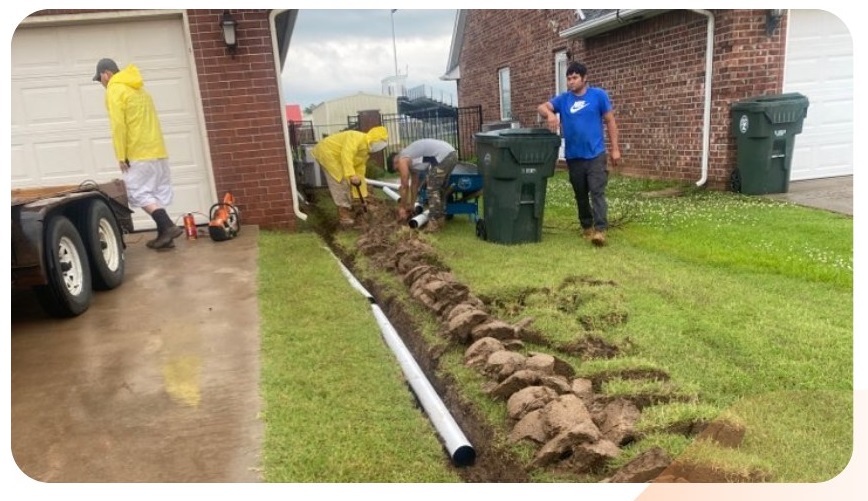 French drain being installed